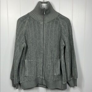 Draper & Damon Womens Cardigan PM Dusty Blue Zip Front Pockets Knit Collar Soft